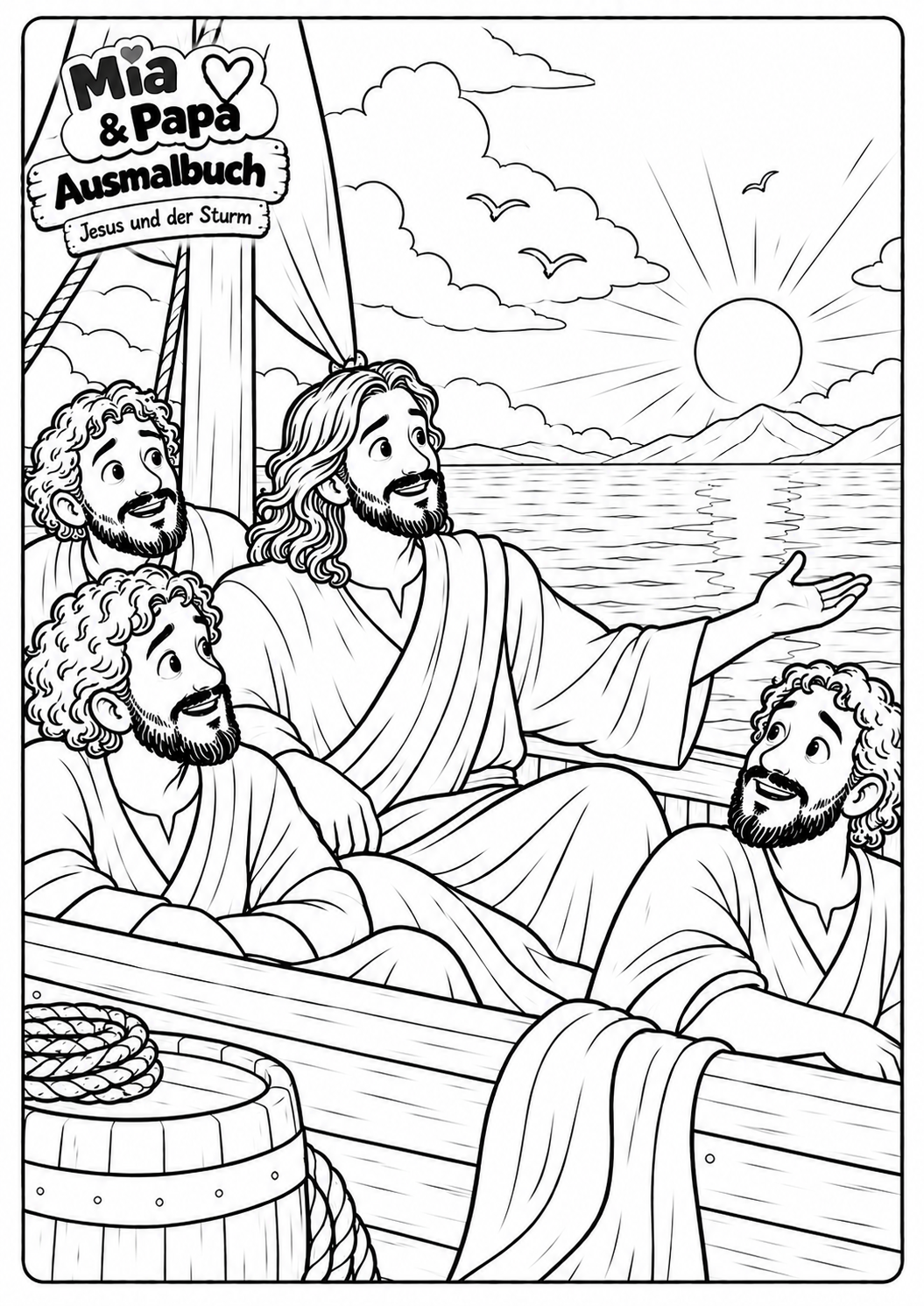 Jesus und die Jünger nach dem Sturm im Boot