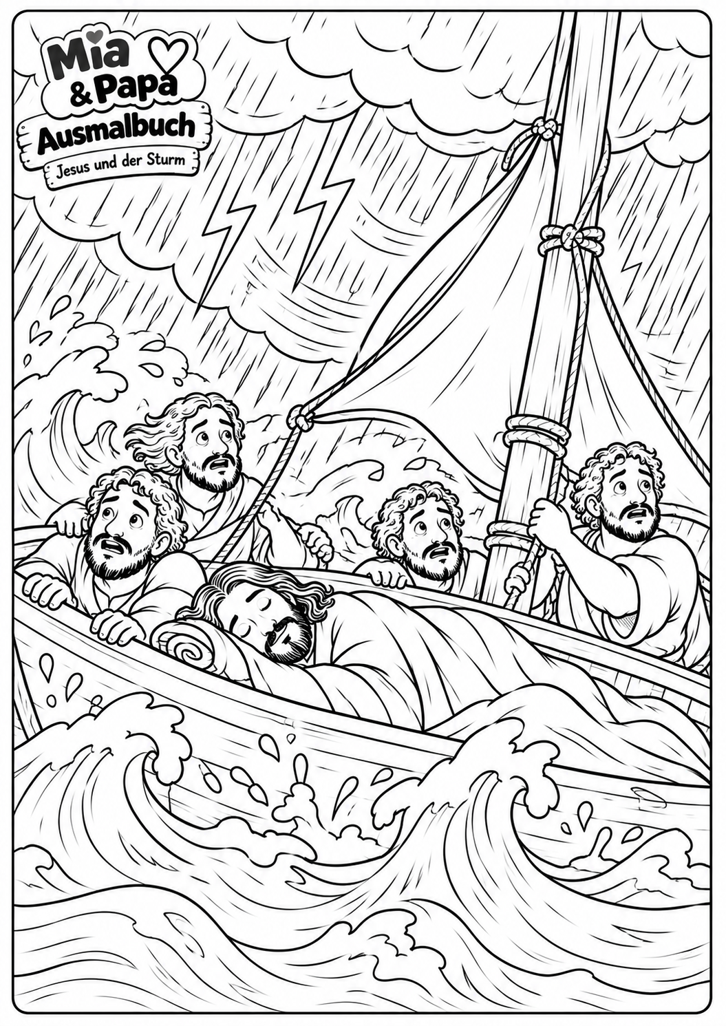 Jesus schläft während des Sturms im Boot